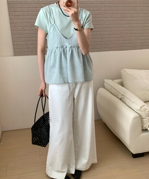 Ada.（エイダ）の「2WAY ギンガムチェック フレア キャミ ビスチェ（キャミソール・レディース・ネイビー/レッド/グリーン/ブラック/ベージュ/ブラウン・M/S）」の11枚目の写真