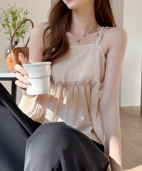 Ada.（エイダ）の「2WAY ギンガムチェック フレア キャミ ビスチェ（キャミソール・レディース・ネイビー/レッド/グリーン/ブラック/ベージュ/ブラウン・M/S）」の22枚目の写真