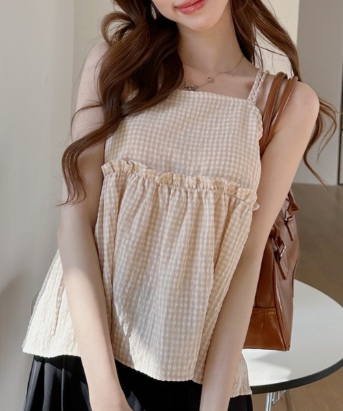 Ada.（エイダ）の「2WAY ギンガムチェック フレア キャミ ビスチェ（キャミソール・レディース・ネイビー/レッド/グリーン/ブラック/ベージュ/ブラウン・M/S）」の16枚目の写真