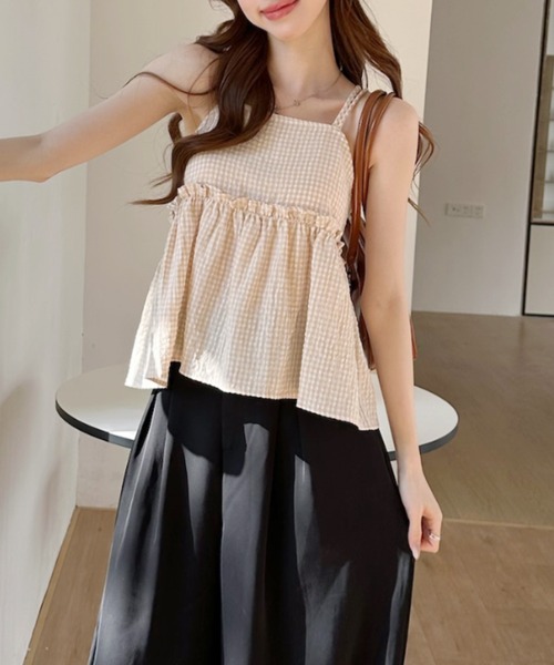 Ada.（エイダ）の「2WAY ギンガムチェック フレア キャミ ビスチェ（キャミソール・レディース・ネイビー/レッド/グリーン/ブラック/ベージュ/ブラウン・M/S）」の15枚目の写真