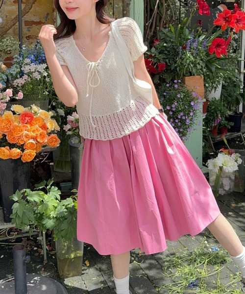 gossip!ロサンゼルス(ゴシップロサンゼルス)の「リボン ニット半袖プルオーバー(ニット/セーター・レディース・ブラック/オフホワイト・FREE)」の8枚目の写真