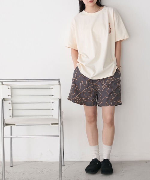 andmaryブラック ショートパンツ AMERIA ANDERSON】nylon original print short pants