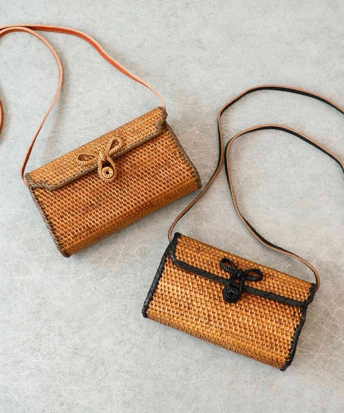 Three Four Time(スリーフォータイム)の「アタトリミング横長ショルダー(かごバッグ・レディース・ブラック/ナチュラル・FREE)」の8枚目の写真