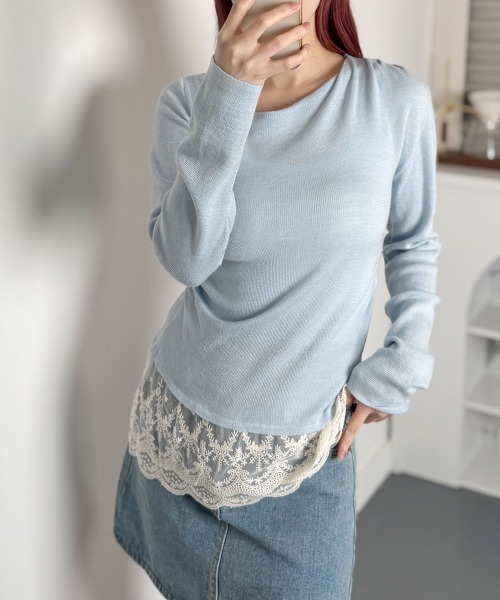 NANAHACHI(ナナハチ)の「裾レース レイヤードトップス(Tシャツ/カットソー・レディース・ブラック/ライトブルー/グレー/クリーム/ピンク・FREE)」の22枚目の写真