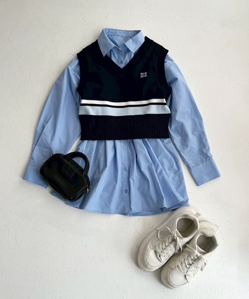 one after another NICE CLAUP（ワンアフターアナザーナイスクラップ）の「【-5㎏見え】バックレースアップシャツチュニック（シャツ/ブラウス・レディース・サックスブルー系/サックスブルー/オフホワイト・FREE）」の12枚目の写真