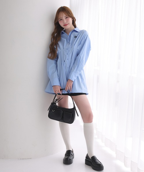 one after another NICE CLAUP（ワンアフターアナザーナイスクラップ）の「【-5㎏見え】バックレースアップシャツチュニック（シャツ/ブラウス・レディース・サックスブルー系/サックスブルー/オフホワイト・FREE）」の18枚目の写真