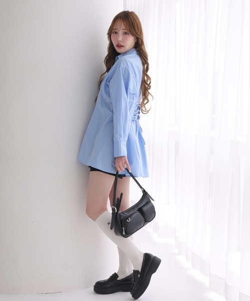 one after another NICE CLAUP（ワンアフターアナザーナイスクラップ）の「【-5㎏見え】バックレースアップシャツチュニック（シャツ/ブラウス・レディース・サックスブルー系/サックスブルー/オフホワイト・FREE）」の19枚目の写真