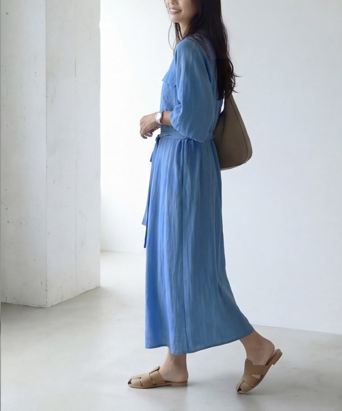 STYLE DELI(スタイルデリ)の「綿麻混紡ベルテッドシャツワンピース(ワンピース・レディース・ブルー/ホワイト系その他・1/2)」の18枚目の写真