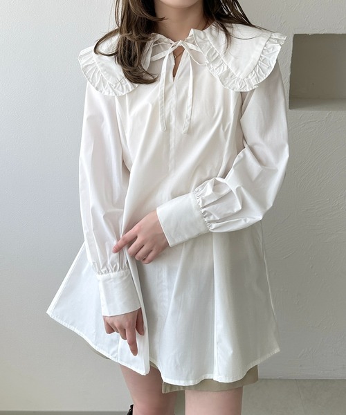 セール】【apres jour clair】フリル襟チュニックブラウス（シャツ