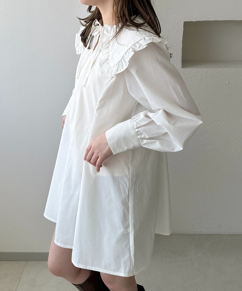 セール】【apres jour clair】フリル襟チュニックブラウス（シャツ