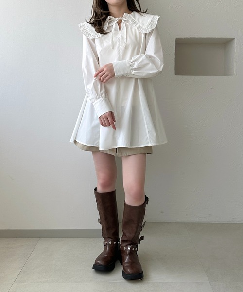 apres jour clair（アプレジュールクレア）の「【apres jour clair】フリル襟チュニックブラウス（シャツ/ブラウス・レディース・ブルー/クリーム/オフホワイト・X-LARGE/フリー）」の7枚目の写真