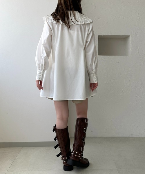 apres jour clair（アプレジュールクレア）の「【apres jour clair】フリル襟チュニックブラウス（シャツ/ブラウス・レディース・ブルー/クリーム/オフホワイト・X-LARGE/フリー）」の10枚目の写真