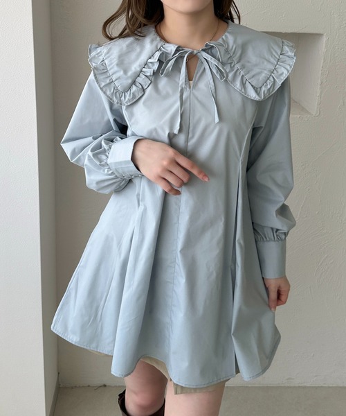 セール】【apres jour clair】フリル襟チュニックブラウス（シャツ