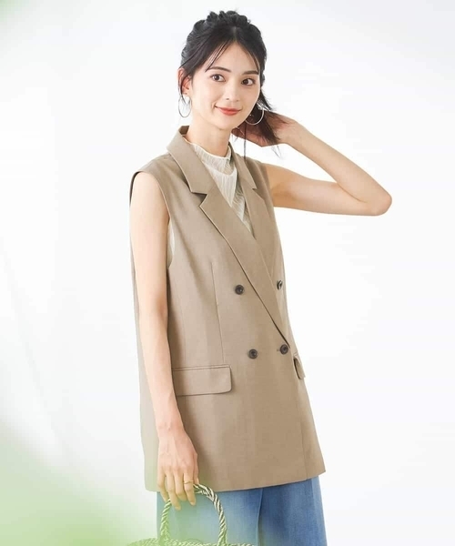 a.v.v（アーヴェヴェ）の「【洗える/イージーケア/UVカット/接触冷感/吸水速乾】サマーストレッチダブルジレ（その他アウター・レディース・ネイビー/ベージュ/ライトグレー・38/36/40）」の3枚目の写真