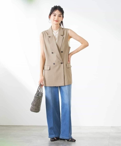 a.v.v（アーヴェヴェ）の「【洗える/イージーケア/UVカット/接触冷感/吸水速乾】サマーストレッチダブルジレ（その他アウター・レディース・ネイビー/ベージュ/ライトグレー・38/36/40）」の20枚目の写真