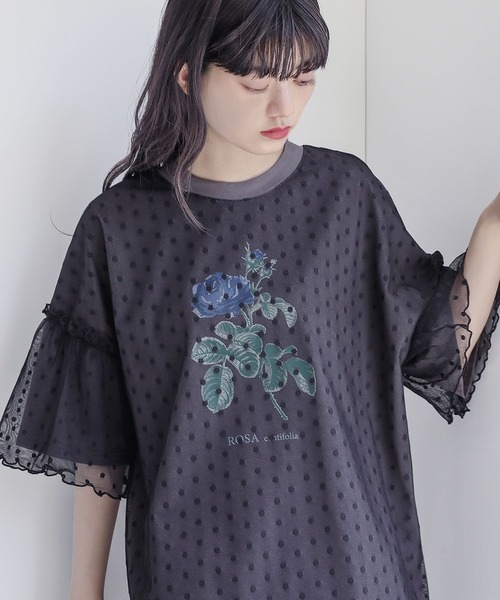 somari imagination(ソマリ イマジネーション)の「【機能素材】『チュールドッキングカットソー』(Tシャツ/カットソー・レディース・チャコール/ベージュ・2/1)」の1枚目の写真