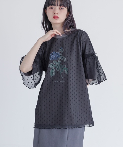 somari imagination(ソマリ イマジネーション)の「【機能素材】『チュールドッキングカットソー』(Tシャツ/カットソー・レディース・チャコール/ベージュ・2/1)」の4枚目の写真