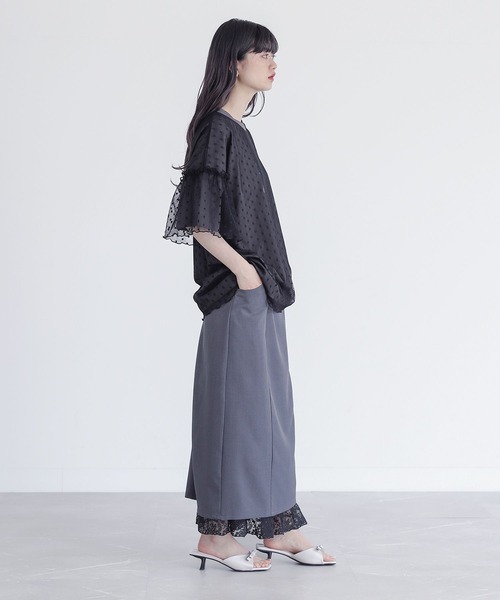 somari imagination(ソマリ イマジネーション)の「【機能素材】『チュールドッキングカットソー』(Tシャツ/カットソー・レディース・チャコール/ベージュ・2/1)」の8枚目の写真
