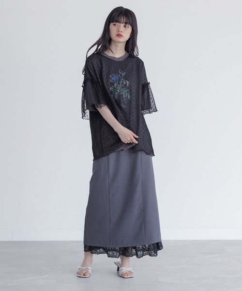 somari imagination(ソマリ イマジネーション)の「【機能素材】『チュールドッキングカットソー』(Tシャツ/カットソー・レディース・チャコール/ベージュ・2/1)」の7枚目の写真