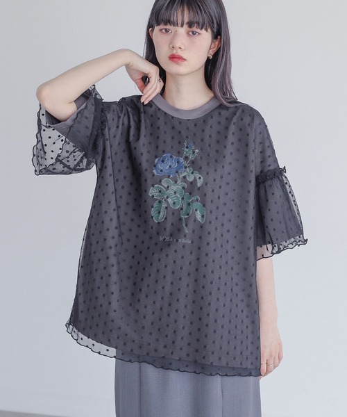 somari imagination(ソマリ イマジネーション)の「【機能素材】『チュールドッキングカットソー』(Tシャツ/カットソー・レディース・チャコール/ベージュ・2/1)」の6枚目の写真