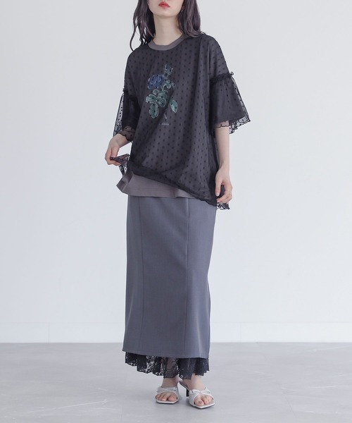 somari imagination(ソマリ イマジネーション)の「【機能素材】『チュールドッキングカットソー』(Tシャツ/カットソー・レディース・チャコール/ベージュ・2/1)」の10枚目の写真