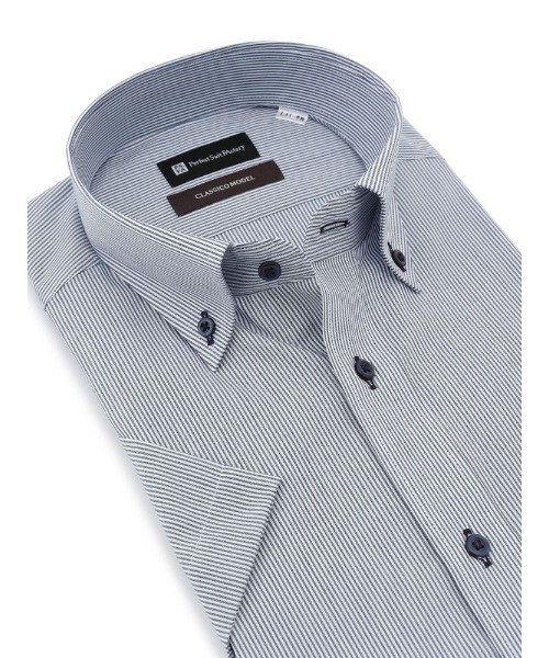 Perfect Suit FActory（パーフェクトスーツファクトリー）の「【形態安定】半袖ワイシャツ【クラシコ】ボタンダウン　グレー/サックス/ネイビー/ラベンダー（ビジネスシャツ・メンズ・サックスブルー/グレー/ラベンダー/ネイビー・3L/LL/L/M/S）」の10枚目の写真