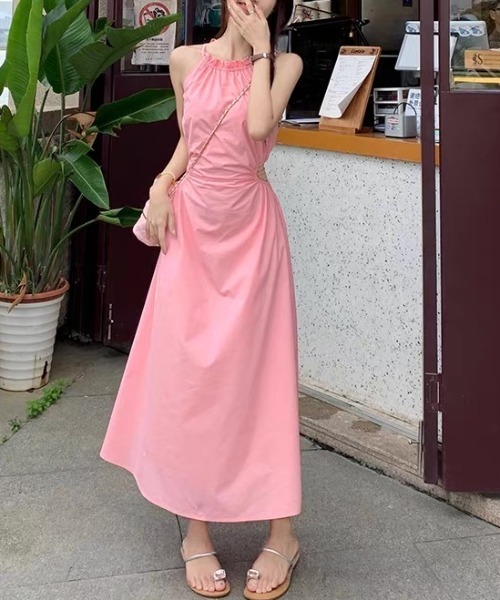 【美品】MECREバックオープン ロングワンピース Aライン オケージョン セール】バックオープンロングワンピース（ワンピース）｜ampm