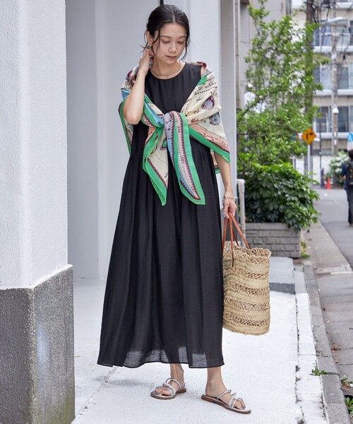 セール】〈手洗い可能〉シルク混 シアー ノースリーブ ワンピース