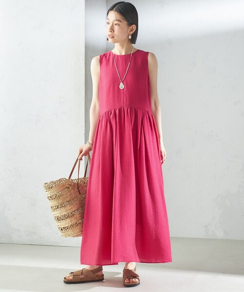 セール】〈手洗い可能〉シルク混 シアー ノースリーブ ワンピース