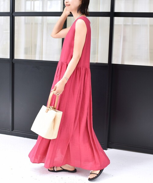 ルネ シャギー 膝丈 ワンピース ノースリーブ 黒 シルク混 リボン 34 セール】〈手洗い可能〉シルク混 シアー ノースリーブ