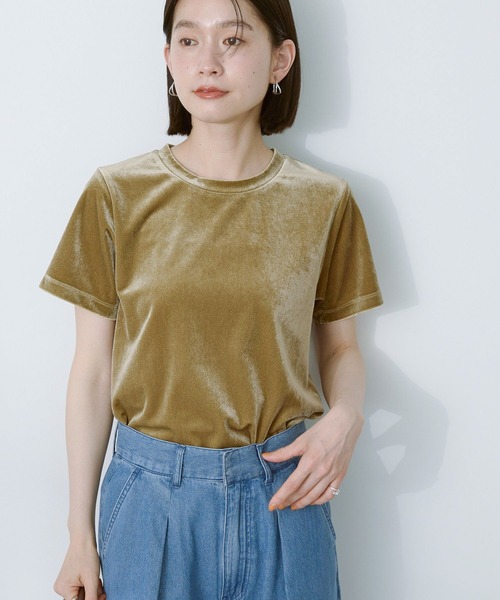 AMERICAN HOLIC(アメリカンホリック)の「ベロアTシャツ(Tシャツ/カットソー・レディース・チャコールグレー/ホワイト系その他2/オリーブ・M/L)」の3枚目の写真