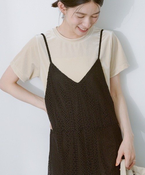 AMERICAN HOLIC(アメリカンホリック)の「ベロアTシャツ(Tシャツ/カットソー・レディース・チャコールグレー/ホワイト系その他2/オリーブ・M/L)」の2枚目の写真