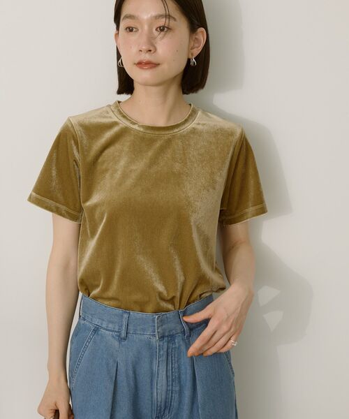 AMERICAN HOLIC(アメリカンホリック)の「ベロアTシャツ(Tシャツ/カットソー・レディース・チャコールグレー/ホワイト系その他2/オリーブ・M/L)」の4枚目の写真