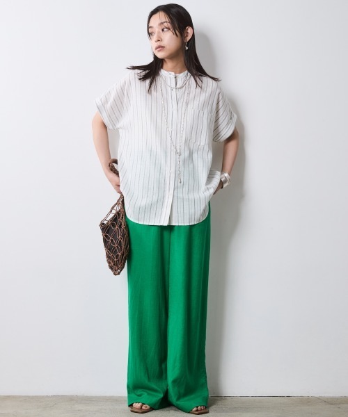 CHIC STYLE（シックスタイル）の「ストライプフレンチスリーブシャツ＜大きいサイズ有＞シックスタイル（シャツ/ブラウス・レディース・ホワイト系/ネイビー系・M/L/LL/3L/4L/5L）」の20枚目の写真