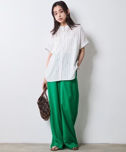 極美品 INDIVI 大きいサイズ 48 フレンチスリーブ ゆったり ブラウス 大きいサイズ＞アウトポケットフレンチスリーブブラウス シック