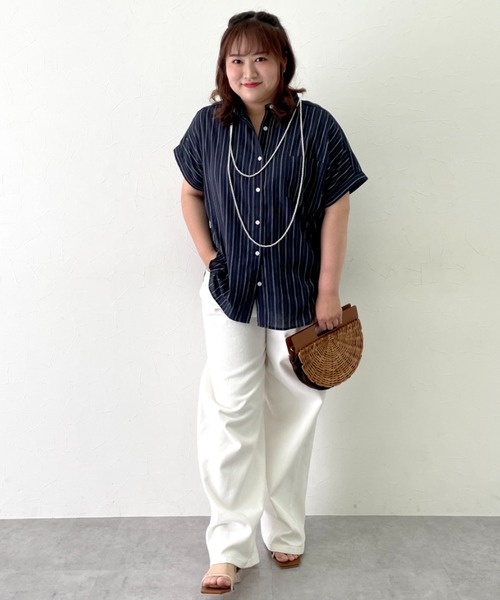 ストライプフレンチスリーブシャツ＜大きいサイズ有＞シック