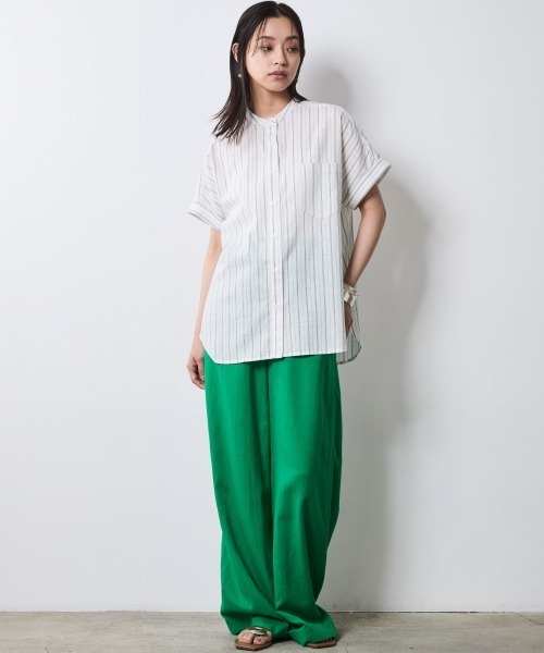 CHIC STYLE（シックスタイル）の「ストライプフレンチスリーブシャツ＜大きいサイズ有＞シックスタイル（シャツ/ブラウス・レディース・ホワイト系/ネイビー系・M/L/LL/3L/4L/5L）」の22枚目の写真