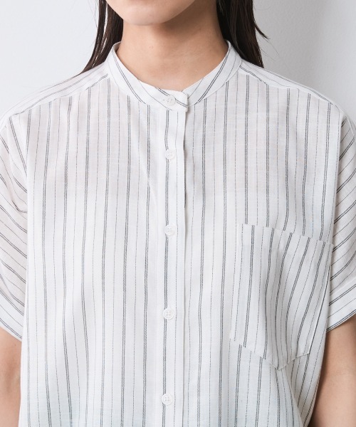 CHIC STYLE（シックスタイル）の「ストライプフレンチスリーブシャツ＜大きいサイズ有＞シックスタイル（シャツ/ブラウス・レディース・ホワイト系/ネイビー系・M/L/LL/3L/4L/5L）」の5枚目の写真