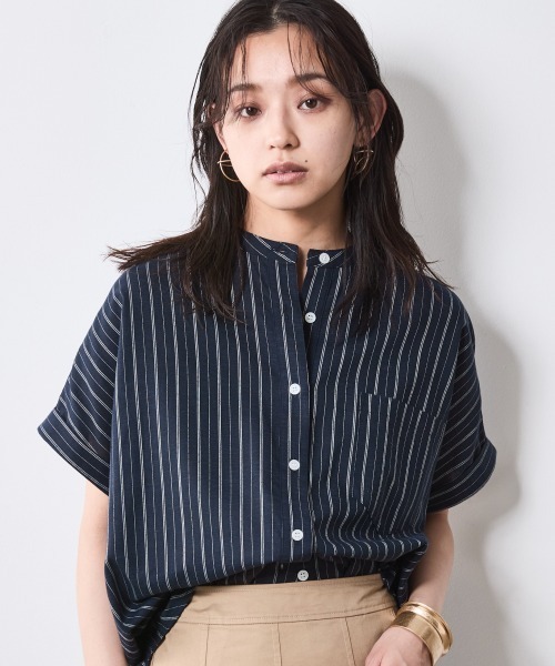 CHIC STYLE（シックスタイル）の「ストライプフレンチスリーブシャツ＜大きいサイズ有＞シックスタイル（シャツ/ブラウス・レディース・ホワイト系/ネイビー系・M/L/LL/3L/4L/5L）」の15枚目の写真