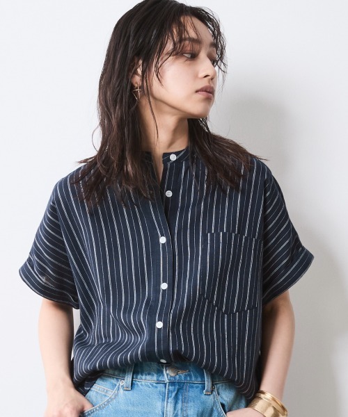CHIC STYLE（シックスタイル）の「ストライプフレンチスリーブシャツ＜大きいサイズ有＞シックスタイル（シャツ/ブラウス・レディース・ホワイト系/ネイビー系・M/L/LL/3L/4L/5L）」の17枚目の写真