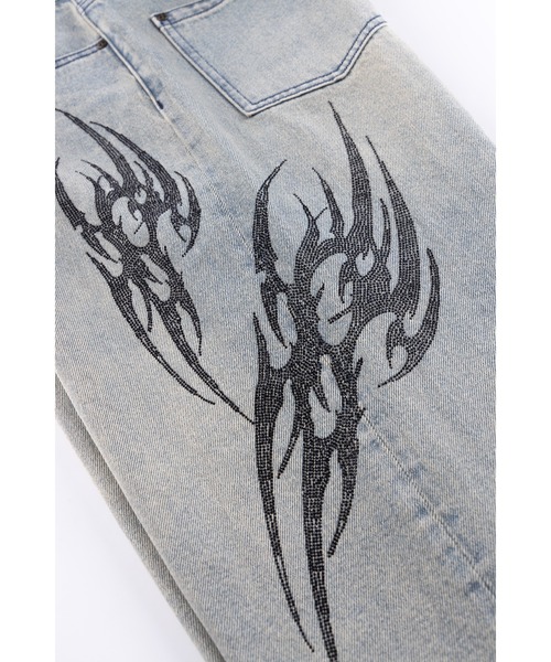 デニムショーツ｜Tribal Rhinestone Denim Shorts｜SUPPLIER