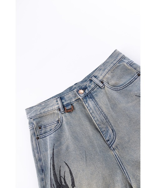 デニムショーツ｜Tribal Rhinestone Denim Shorts｜SUPPLIER