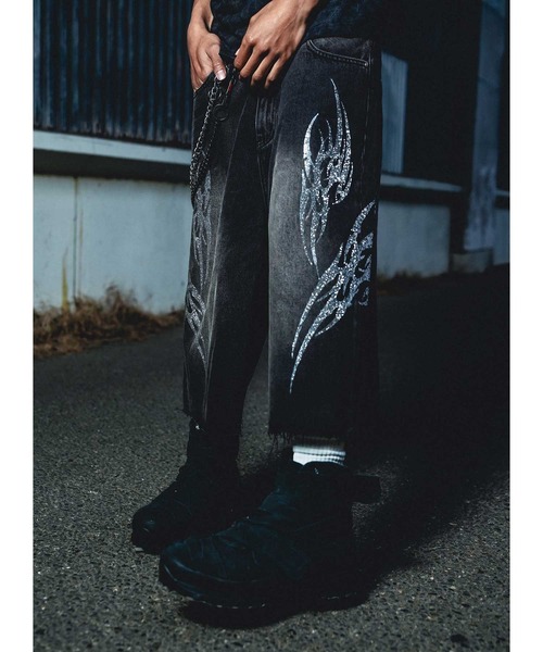 デニムショーツ｜Tribal Rhinestone Denim Shorts｜SUPPLIER