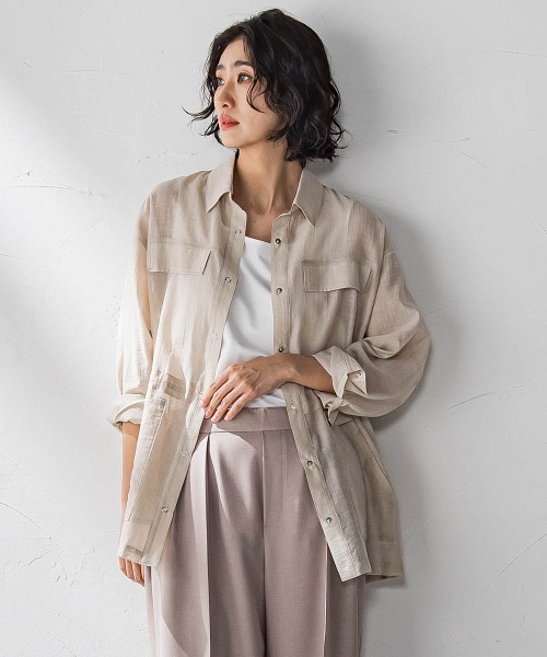 la.f…(ラエフ)の「ポケット付きシアーシャツジャケット≪洗濯機で洗える≫(シャツ/ブラウス・レディース・ホワイト/ベージュ/ブラック・9号/7号)」の4枚目の写真