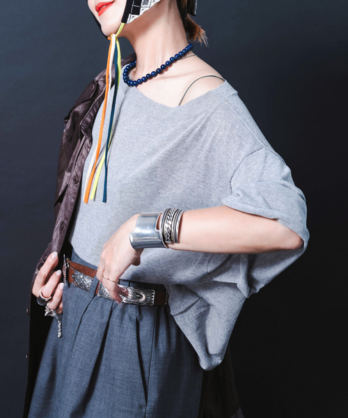 CITYSHOP(シティーショップ)の「“O”COTTON NAYLON T-SHIRT:ニット(ニット/セーター・レディース・グレー/ブラック/オレンジ・FREE)」の3枚目の写真