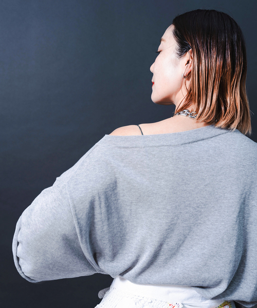 CITYSHOP(シティーショップ)の「“O”COTTON NAYLON T-SHIRT:ニット(ニット/セーター・レディース・グレー/ブラック/オレンジ・FREE)」の9枚目の写真