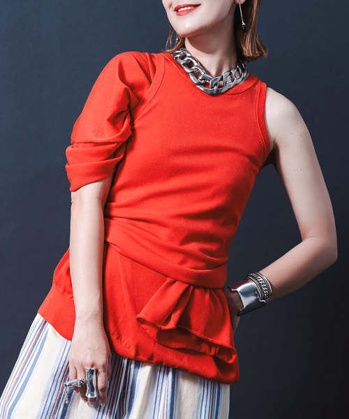 CITYSHOP(シティーショップ)の「“O”COTTON NAYLON T-SHIRT:ニット(ニット/セーター・レディース・グレー/ブラック/オレンジ・FREE)」の11枚目の写真