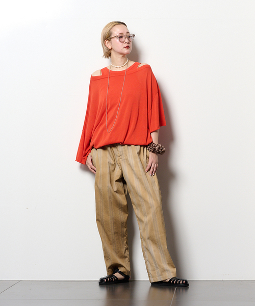 CITYSHOP(シティーショップ)の「“O”COTTON NAYLON T-SHIRT:ニット(ニット/セーター・レディース・グレー/ブラック/オレンジ・FREE)」の15枚目の写真