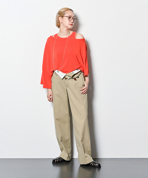 CITYSHOP(シティーショップ)の「“O”COTTON NAYLON T-SHIRT:ニット(ニット/セーター・レディース・グレー/ブラック/オレンジ・FREE)」の18枚目の写真