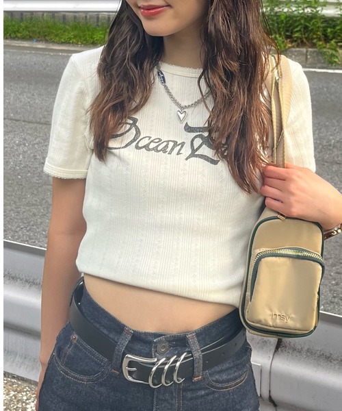 MOUSSY(マウジー)の「OP PICOT EYELET Tシャツ(Tシャツ/カットソー・レディース・ブラック/ライトブルー/オフホワイト・FREE)」の6枚目の写真